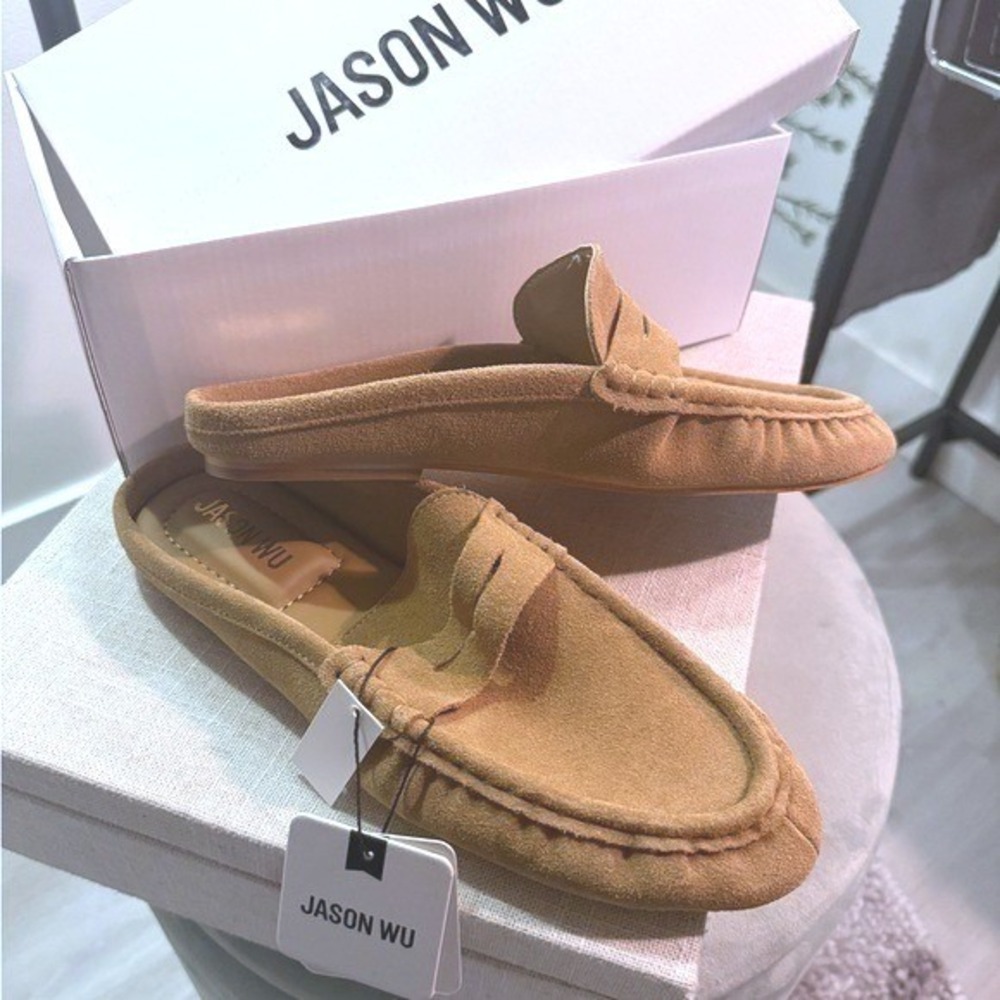 Jason Wu Camel Suede Backless Penny Loafers